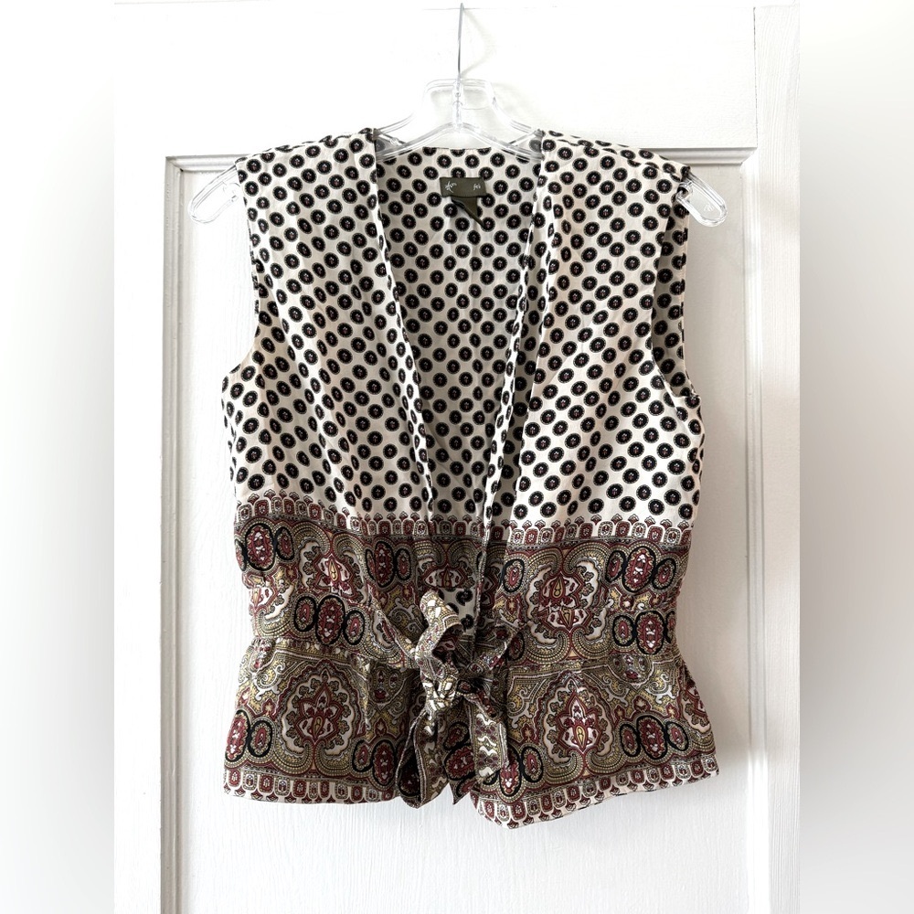 Anthropologie | Fei Silk Foulard Paisley Mixed Print Front-Tie Vest Sz 6